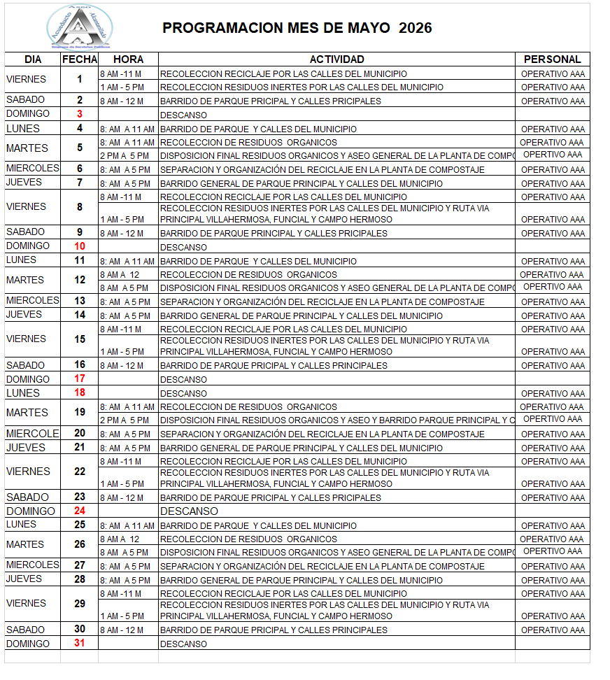 calendario de actividades 2025